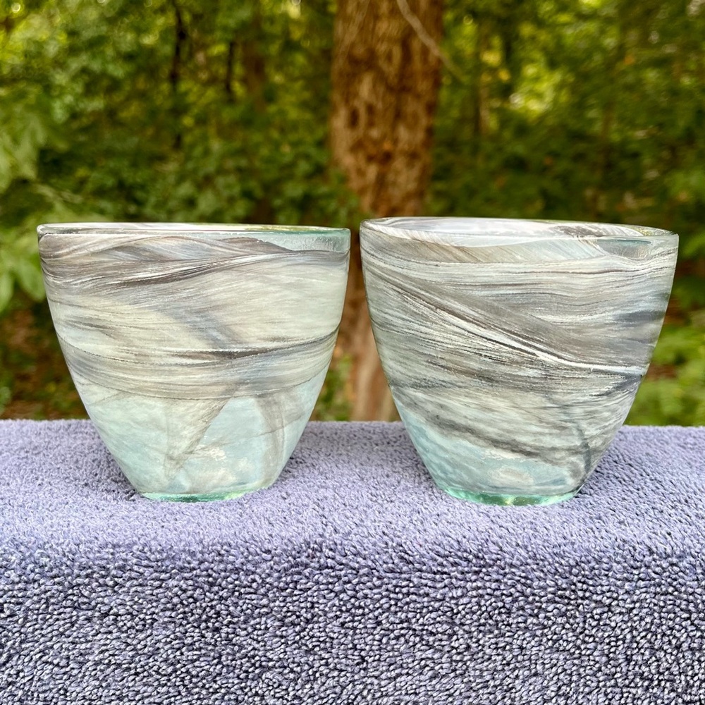 Hand blown Ecoglass recycled art glass votive candle holder set